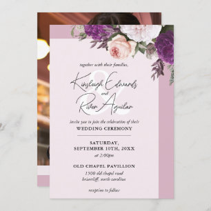 Convites Vintage Floral Rosas & Dusty Mauve Foto Casamento