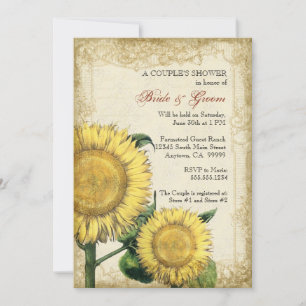 Convites Vintage Floral Sunflower - Casamento outono do out