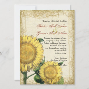 Convites Vintage Floral Sunflower - Casamento outono do out