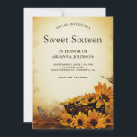 Convites Vintage Floral Sunflower Sweet Sessenta<br><div class="desc">Incêndio aos seus convidados com este elegante e doce convite de dezesseis pessoas que inclui um cheio de girassóis e borboletas contra um pergaminho vintage. Basta adicionar os detalhes do seu evento neste modelo fácil de usar para torná-lo um convite de tipo único.</div>