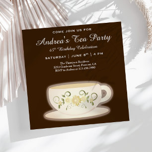 Convites Vintage Floral Tea Cup   Brown Birthday Tea Party