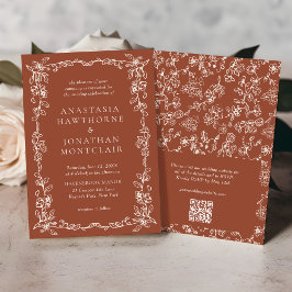 Convites Vintage Floral Terracotta Código QR Casamento
