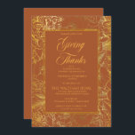 Convites Vintage Floral Terracotta Dourada Ação de Graças<br><div class="desc">Volte no tempo, mas com um talento moderno com esta elegante trendy teracotta e folha de ouro, veja "Dando Obrigados" de Ação de Graças, com um painel de forma retangular central para seus detalhes de celebração e uma repetição do padrão floral como um pano de fundo para felicitar o design....</div>