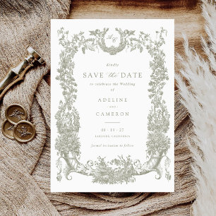 Convites Vintage Floral Vines Toile Sage Casamento