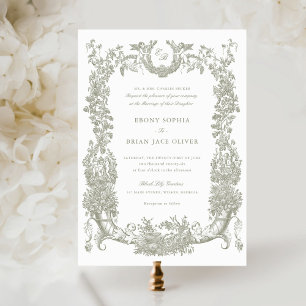 Convites Vintage Floral Vines Toile Sage Casamento