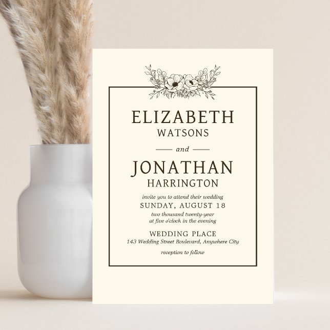 Convites Vintage Floral Wedding (Vintage Floral Minimalist Wedding Invitation)