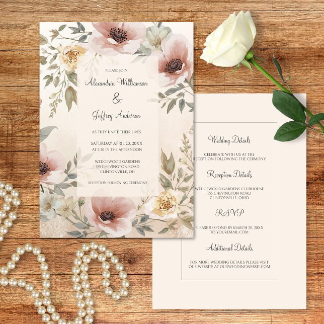 Convites Vintage Floral Wedding Invitation (Criador carregado)