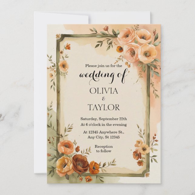 Convites Vintage Floral Wedding Quente (Frente)