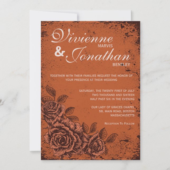 Convites Vintage Floral Weditation in Rust (Frente)