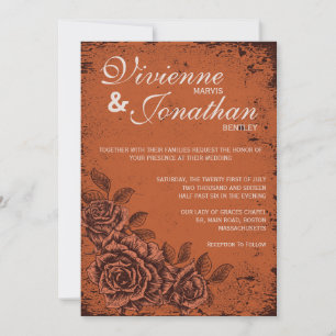 Convites Vintage Floral Weditation in Rust
