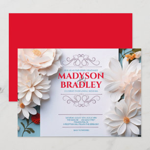 Convites Vintage Floral White Flowers Flourish Wedes