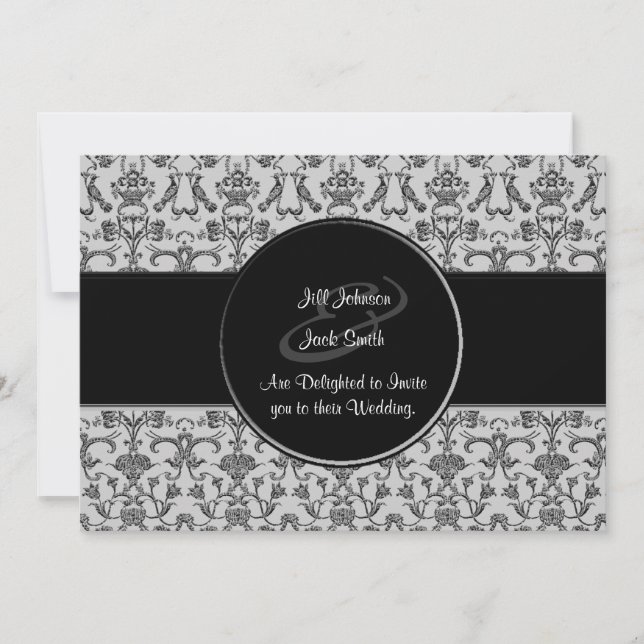 Convites Vintage Florentine Damask (Black) (Casamento) (Frente)