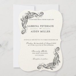 Convites Vintage Flourish Black Monograma Foto Casamento