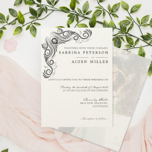 Convites Vintage Flourish Black Monograma Foto Casamento