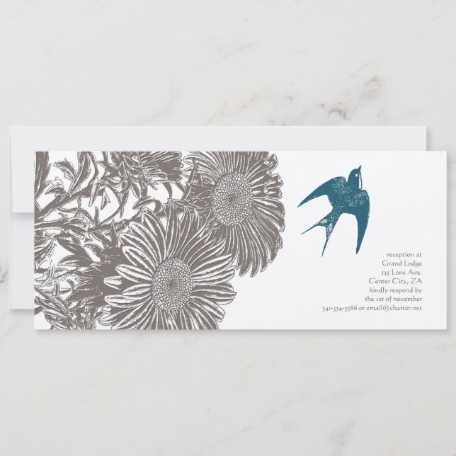 Convites Vintage Flower and Teal Bird Weds (Frente)
