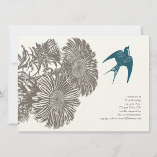 Convites Vintage Flower and Teal Bird Weds