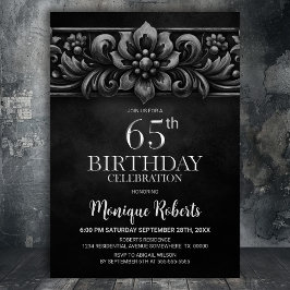 Convites Vintage Flower Black 65th Birthday Party