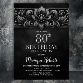 Convites Vintage Flower Black 80th Birthday Party