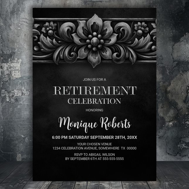 Convites Vintage Flower Black Retirement Party (Criador carregado)