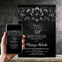 Convites Vintage Flower Black Surprise 30th Birthday Party