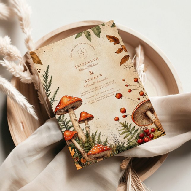 Convites Vintage Forest Fungi Wedding (Criador carregado)