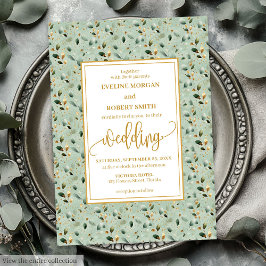 Convites Vintage Forest Green Dourado Casamento Verde