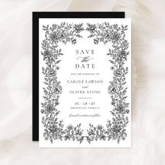 Convites Vintage Frame Floral Casamento Salve a Data