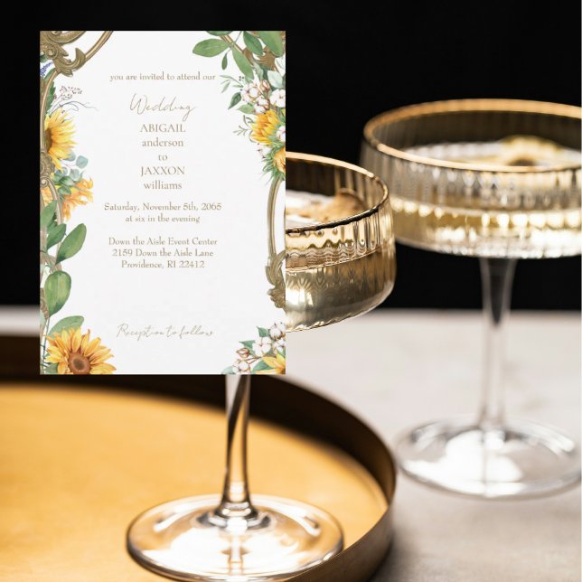 Convites Vintage Frame Sunflower Wedding (Criador carregado)