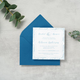 Convites Vintage França Blue Damask Bridal Tea Party
