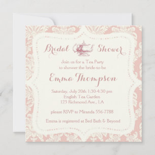 Convites Vintage - Francês cor-de-rosa+cream Damask Bridal