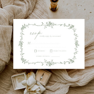 Convites Vintage francês RSVP Sage Casamento Verde