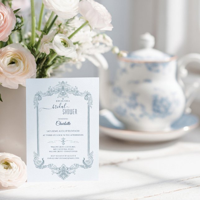 Convites Vintage French Blue Bridal Shower (Criador carregado)