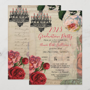 Convites Vintage French Floral Boho Festa de formatura