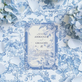 Convites Vintage French Floral Toile Blue Weding