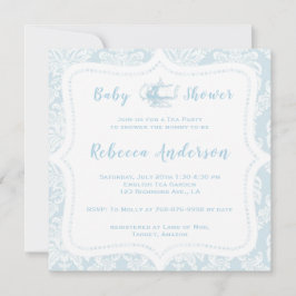 Convites Vintage French Light Blue Damask Chá de fraldas Te