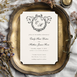 Convites Vintage French Monogram Wreath Elegant Wedding