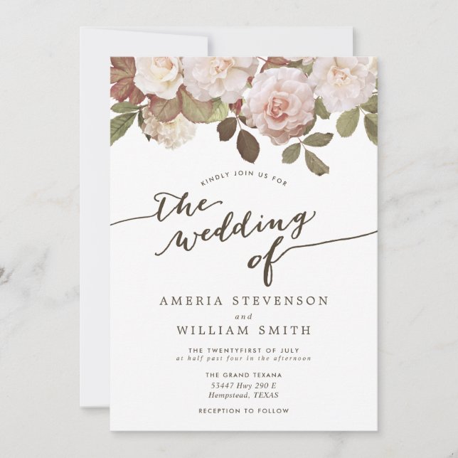 Convites Vintage French Rosas Weding Invitation (Frente)