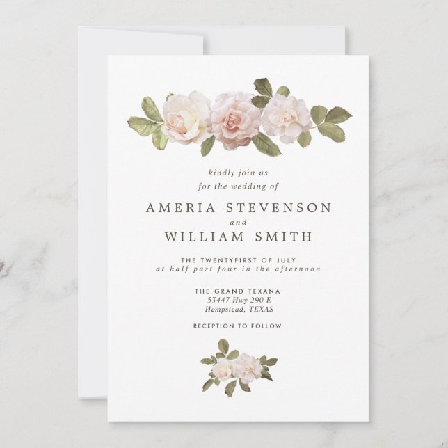 Convites Vintage French Rosas Weding Invitation (Frente)