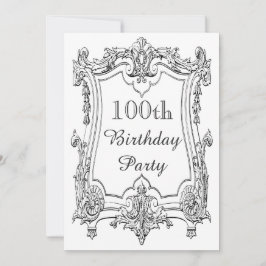 Convites Vintage French Scroll 100th Birthday Double Sided