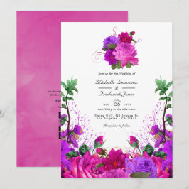 Convites Vintage Fuchsia e Purple Floral Código QR Casament