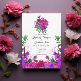 Convites Vintage Fuchsia e Purple Floral Wedes