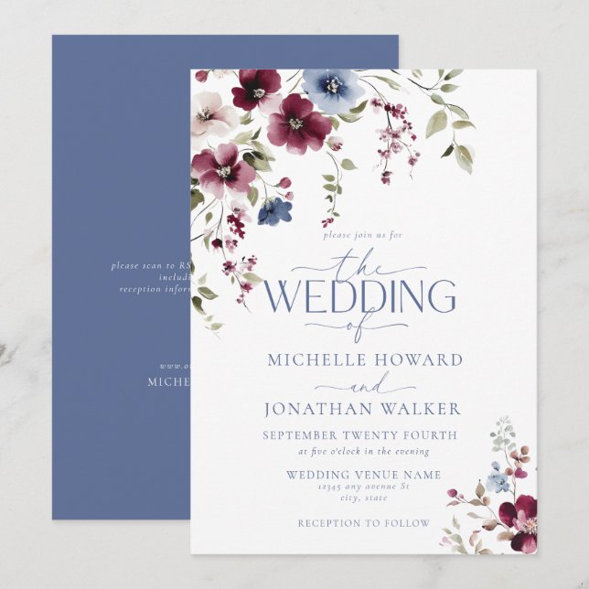 Convites Vintage Garden Floral QR Wedding (Frente/Verso)
