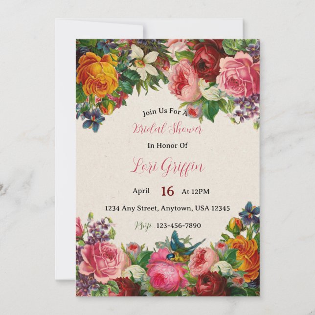 Convites Vintage Garden Themed Chá de panela Invite (Frente)