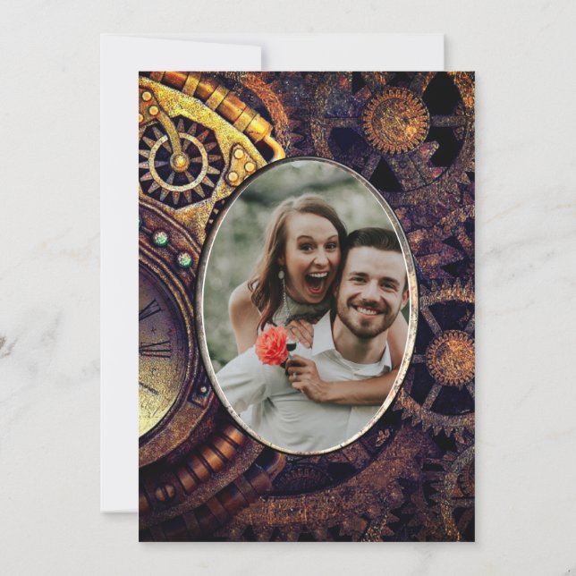 Convites Vintage Gears Steampunk Borboleta Adicionar Foto (Verso)