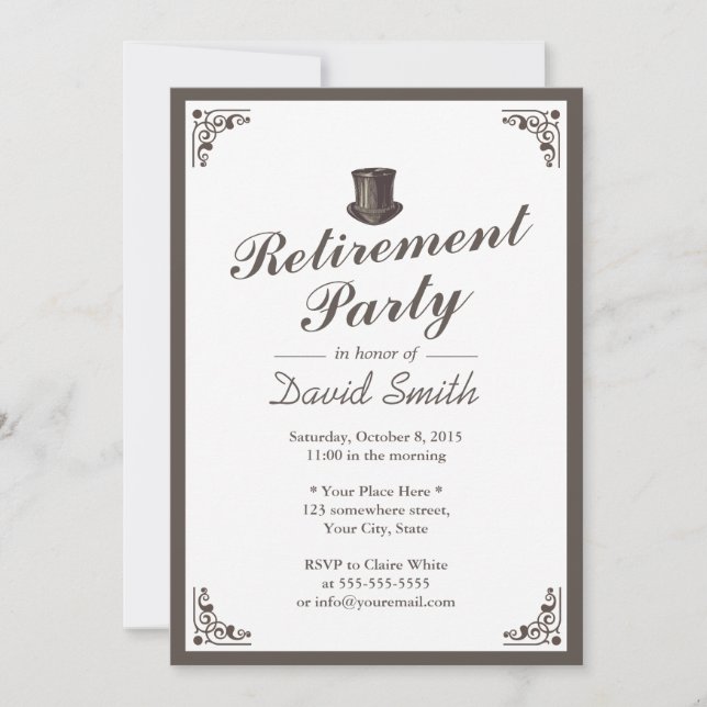 Convites Vintage Gentleman Art Deco Border Retirement Party (Frente)