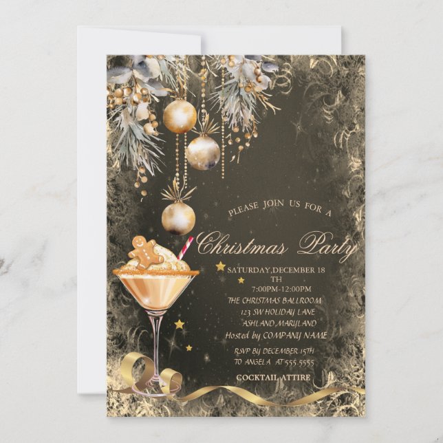 Convites Vintage Gingerbird Cookie Bebidas Natal (Frente)