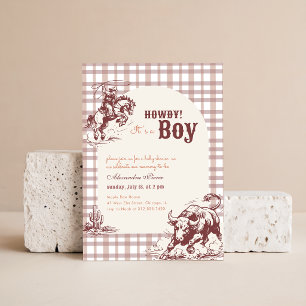 Convites Vintage Gingham Western Pequeno Cowboy Chá de Bebê