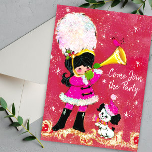 Convites Vintage Girl and dog Natal, ano novo
