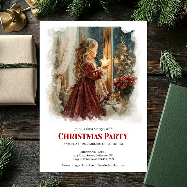 Convites Vintage girl awaiting Santa editable Christmas  (Vintage girl awaiting Santa editable Christmas invitation

)