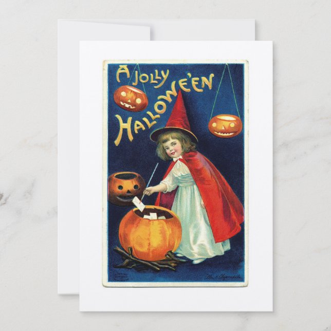 Convites Vintage Girl & Pumpkin Hallowe'en Invitation (Frente)